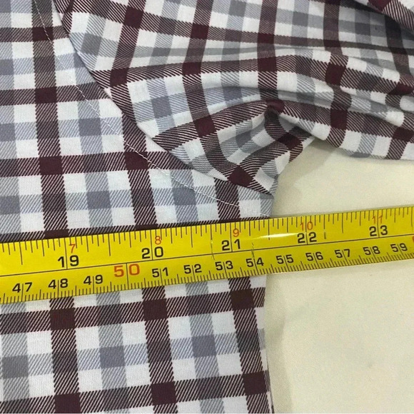 Horst men maroon white plaid button up long sleeves shirt workwear casual preppy - Picture 6 of 8